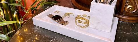 RM Cream Marble Tray Rectangle | Natural Stone Tray with Brass Lining ...