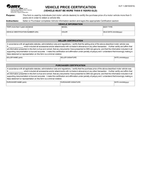 Free Virginia Motor Vehicle Bill of Sale Form | PDF