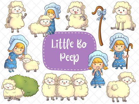 Little Bo Peep Clip Art, Mother Goose Clipart, Nursery Rhyme Clipart ...