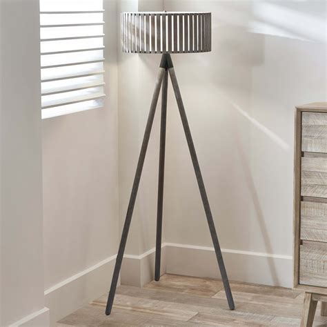 Rabanne Wooden Slat Tripod Floor Lamp Grey by Dunelm | ufurnish.com