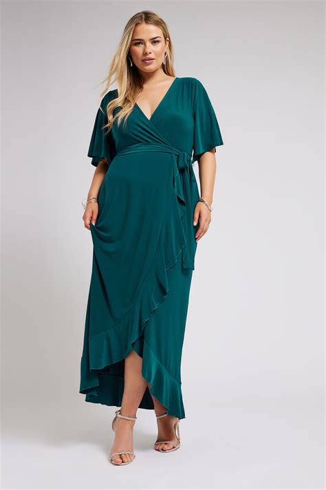 YOURS Plus Size Green Ruffle Hem Wrap Dress | Yours Clothing