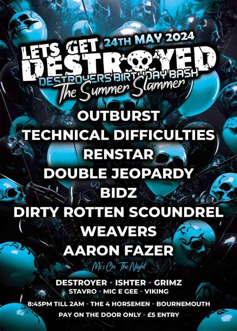 Lets Get Destroyed, The Four Horsemen Pub, Bournemouth, 24 May to 25 ...