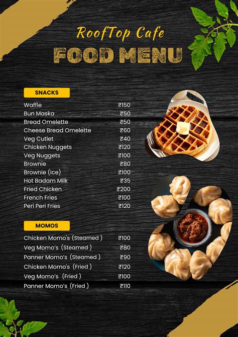 Menu at Rooftop Cafe, Chennai