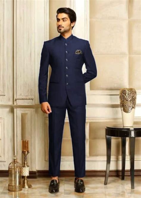 Jodhpuri Suit Navy Blue Royal Evergreen Partywear Coat Pant Safari ...
