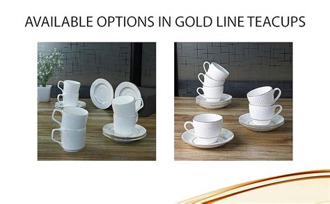 Femora Ceramic Gold Line Square Cut White Cup with Saucer Set of 12 Pcs ...
