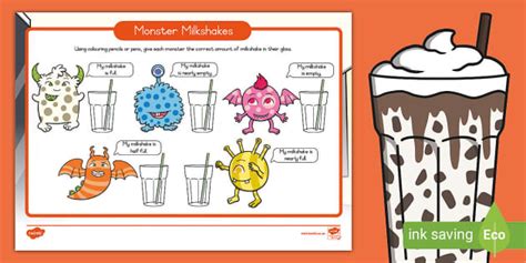 Grade 1 Maths - Worksheet: Monster Milkshakes(CAPS Aligned)