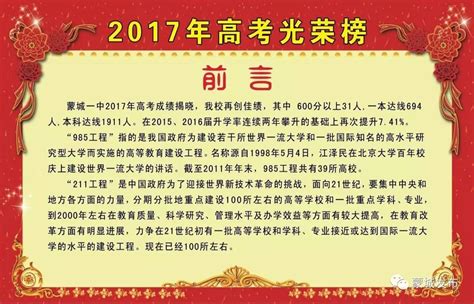 蒙城一中2017年高考录取光荣榜出炉，来看看哪些学子榜上有名吧！