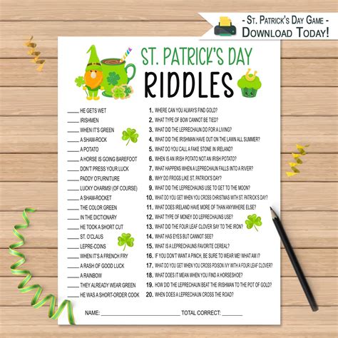 St patrick s day riddle game for kids printable st paddy s day party ...