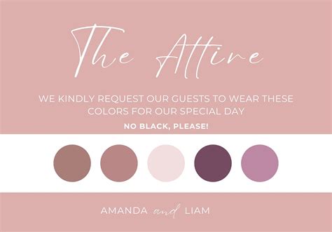 Pink Wedding Attire Card, Guest Dress Code Insert Card, Attire Card for Wedding Party Guest ...