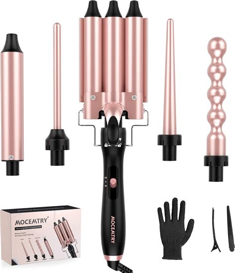 Amazon.com: MOCEMTRY 5 in 1 Curling Wand Set with 3 Barrel Hair Crimper ...