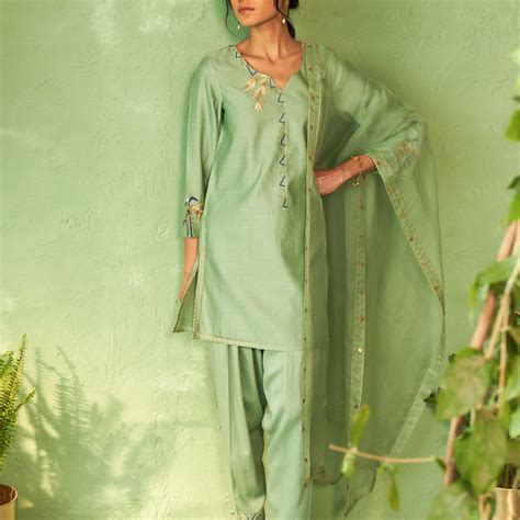 Tea Green Short Kurta Set – Summer Perfection – charkhee