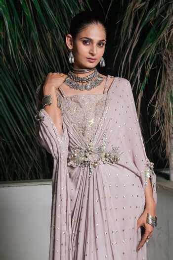 Buy Gray Georgette Embroidery Square Neck Grey Foil Work Buti Kaftan ...