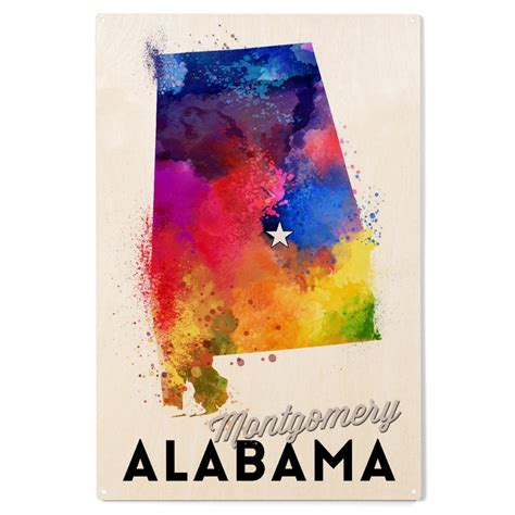 Montgomery, Alabama, State Abstract Watercolor Birch Wood Wall Sign ...