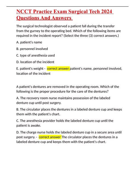 NCCT Practice Exam Surgical Tech 2024 Questions And Answers - NCCT ...