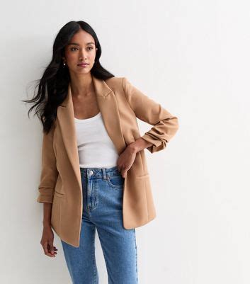 Camel Ruched Sleeve Blazer | New Look