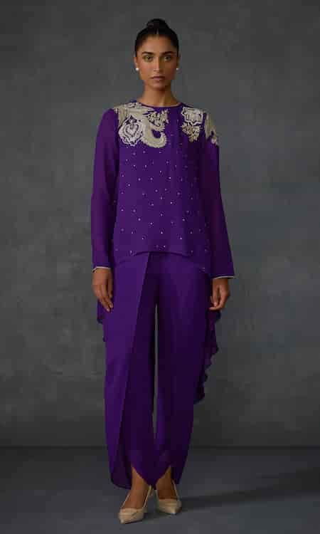 Buy Purple Georgette Sequins, Beads Round Neck Peizuli Embellished High ...