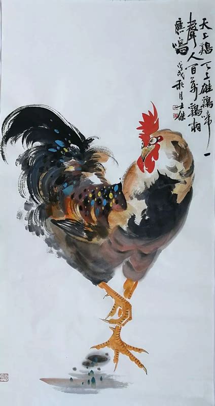 国画艺术家卢士杰与他画的大公鸡_艺术家故事_【兴艺堂】