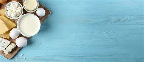 dairy products, including milk, cottage cheese, and eggs, placed on a ...