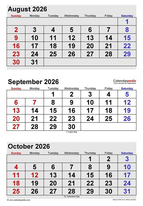 September 2026 Calendar | Templates for PDF, Excel and Word
