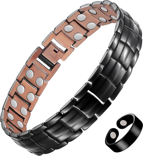 Amazon.com: Feraco Men's Copper Magnetic Bracelet and Ring Elegant 99.99% Solid Copper Bracelets ...
