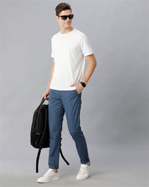 Teal Blue Solid Casual Cotton Trouser – Double Two
