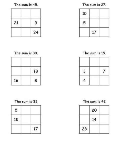 Fill in the grids so that each column, row & diagonal adds up to the ...