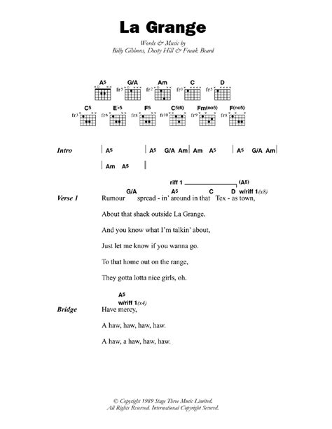 La Grange by ZZ Top - Guitar Chords/Lyrics - Guitar Instructor