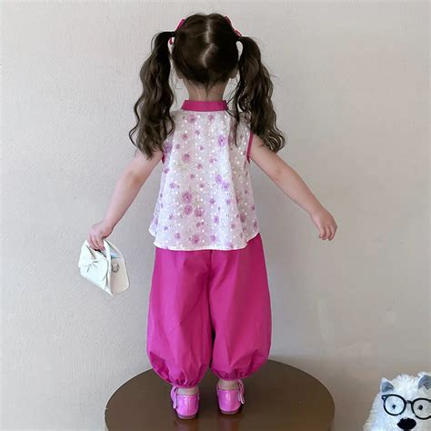Girls Magenta Floral Schiffli Mandarin Collar Top With Pants – INCLUD