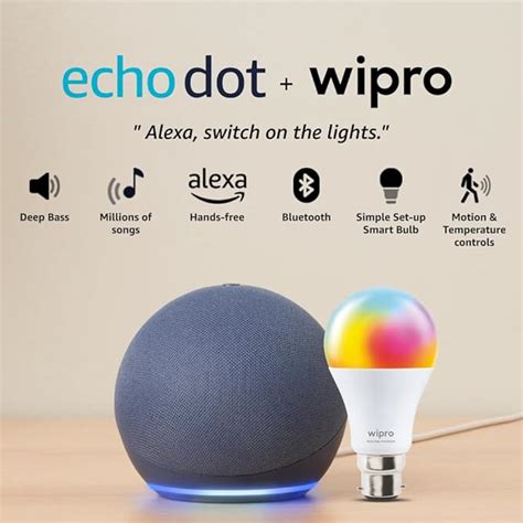 Amazon Echo Dot (5th Gen, Blue) Smart Home Speaker Combo with Wipro 12W ...