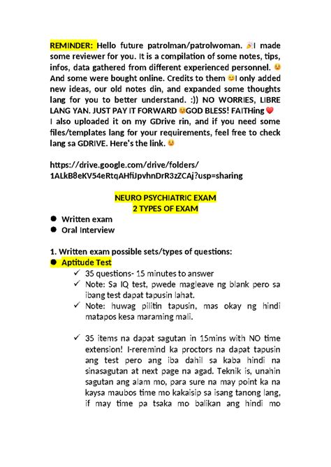 NEURO 101: Comprehensive Reviewer for Neuro Psychiatric Exam - Studocu