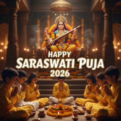 🔥 Happy Saraswati Puja 2026 Cultural Poster Background Free Download