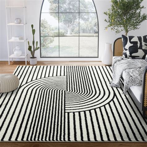 Abani Nuevo Collection Area Rug - Mid-Century Black and White Arch Knot ...