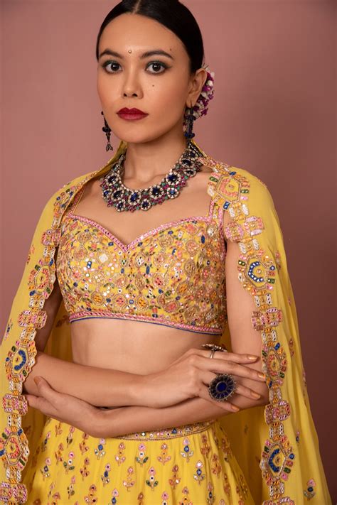 Yellow Georgette Aztek Lehenga – Tamanna Punjabi Kapoor Official