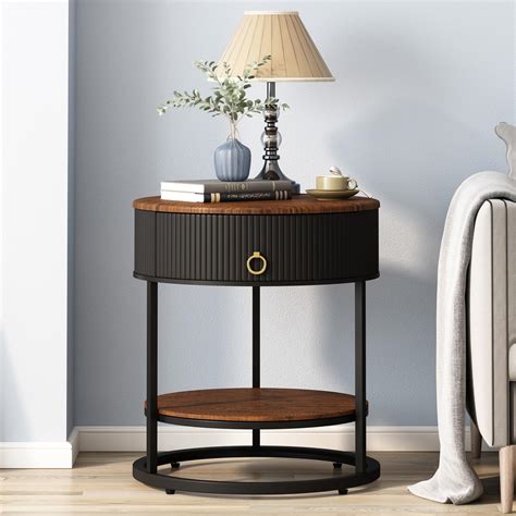 Black And Wood Side Table With Drawer at Jo Perez blog