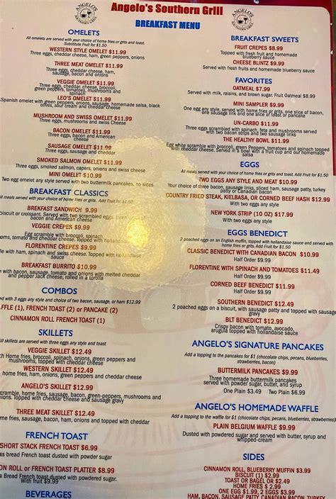 Menu at Angelo's Southern Grill restaurant, Naples