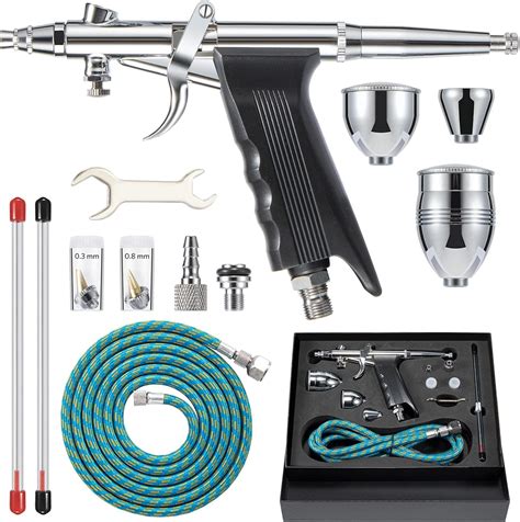 Amazon.com: Airbrush Kit, Air Brush Painting Set, Double Action Trigger Airbrush Gun with 0.3mm ...