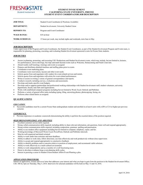 Event Planner Job Description Sample | Master of Template Document