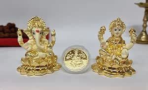 Buy Gold Art India Laxmi Ganesh Gold Plated Off White Idol for Home ...