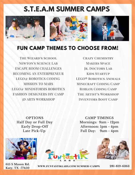 S.T.E.A.M Summer Camps 2020 | Science summer camp, Summer camp themes ...