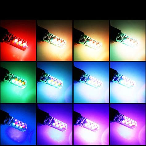 Set 2 Becuri LED T10 Auto Pozitie 6 SMD, Multicolor RGB cu Telecomanda ...