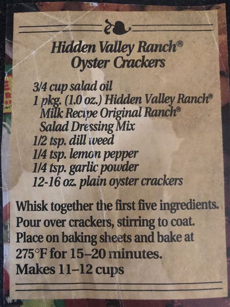 Hidden Valley Ranch Oyster Crackers Recipe