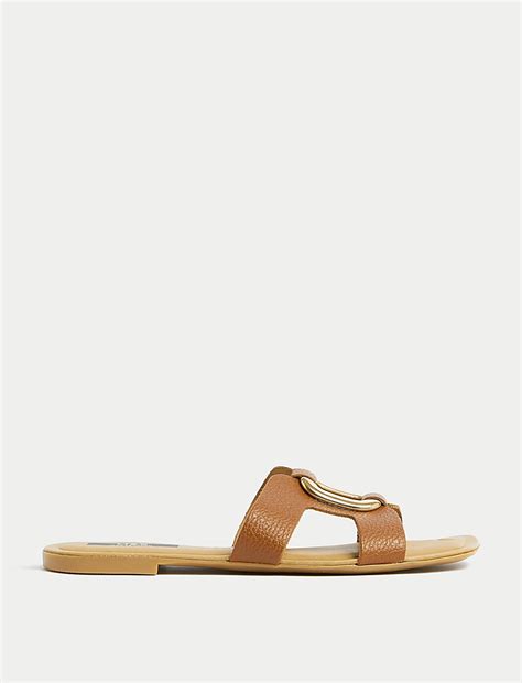 Buy Leather Ring Detail Flat Sliders at Marks & Spencer