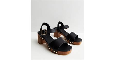 Black Stud Embellished Mid Block Heel Sandals | New Look