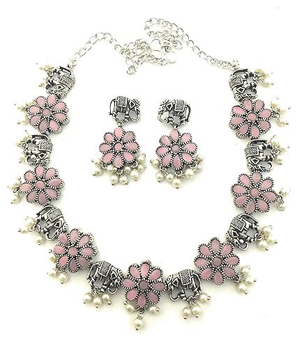 Buy Sasitrends German Silver Stone Studded Oxidized Jewellery Set for ...