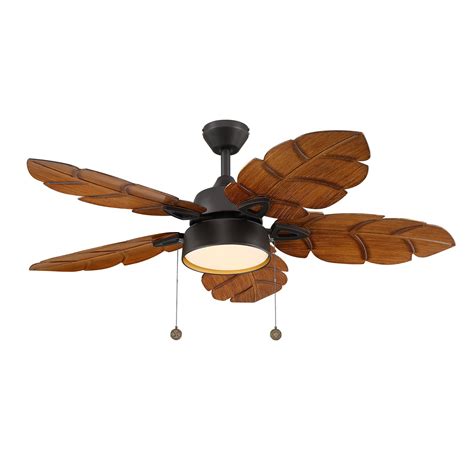 52 Inch Tropical Palm Leaf Ceiling Fan with Light, Pull Chain, Indoor ...