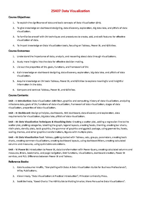 25407 MBA Data Visualization Course Syllabus and Objectives - Studocu