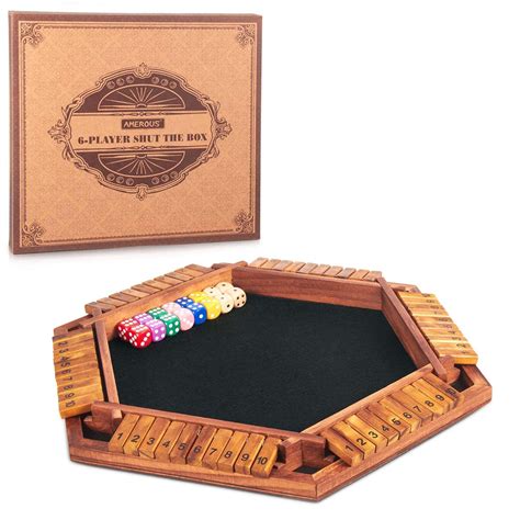 AMEROUS Upgraded 1-6 Players Shut The Box Dice Game, Wooden Board Table ...