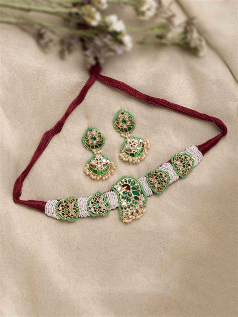 Green Color Gold Plated Mishr Necklace Set - MR-S569WGR – Mortantra