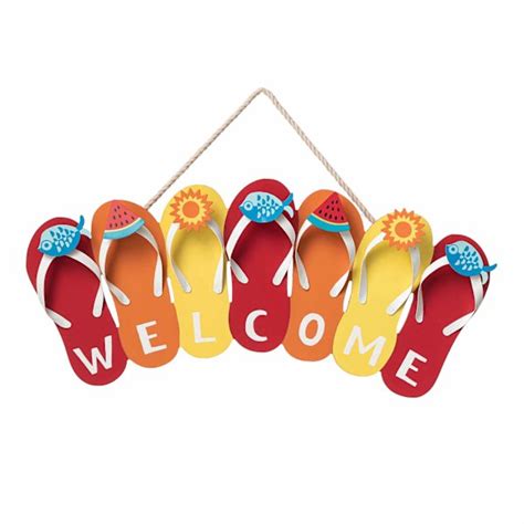Sunny Club Welcome Multicolor Slippers Outdoor Wall Decor, 20x9 | At Home