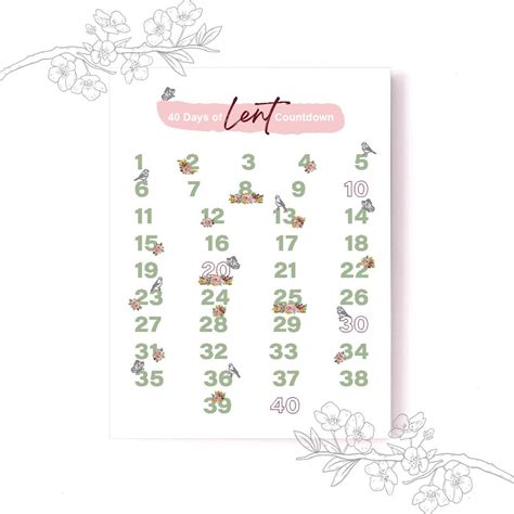 40 Days Lent Countdown Calendar for Girls/mom, 40 Days Lenten Calendar ...